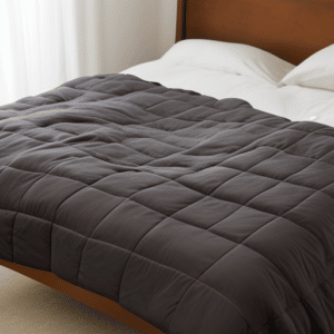 A cosy weighted blanket on the bed