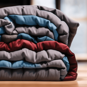 A pile of weighted blankets
