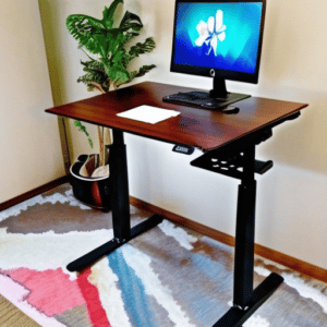 A standing desk in the corner of the room
