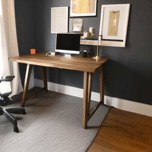 A work desk at the corner of the living room