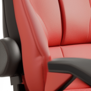 Close up look at a newly-reupholstered gaming chair
