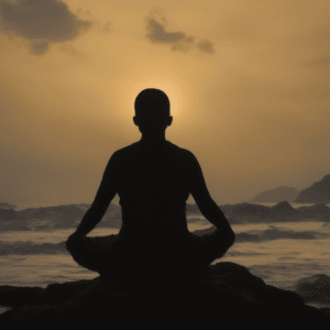 Silhouette of man meditating