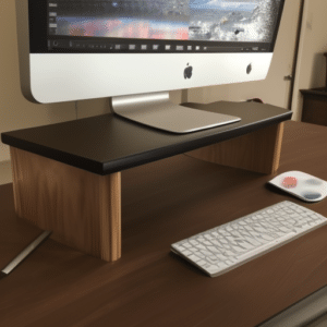 Wooden Monitor riser on a desk