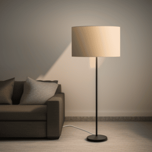 a floor lamp with a white head