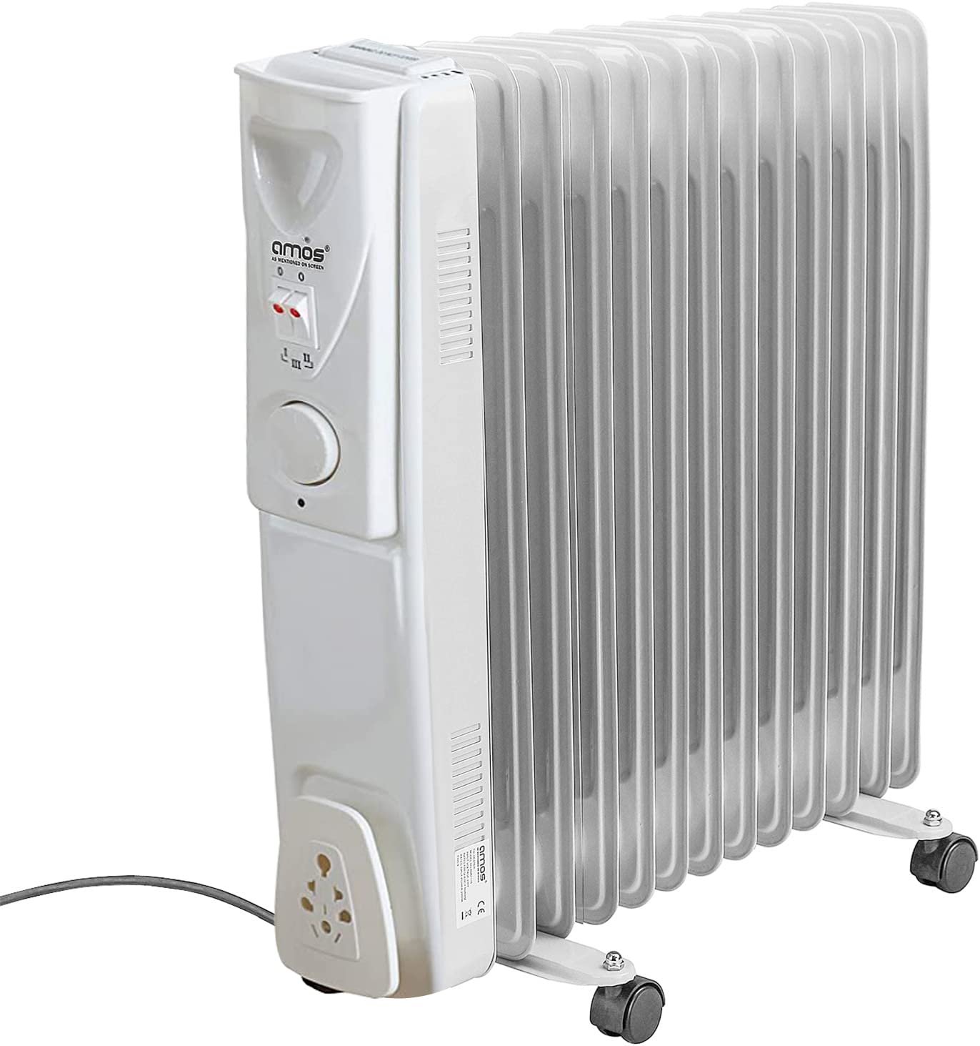 AMOS Oil Filled Radiator 3000W 13-Fin Thermostat Heater with Indicator, Safety Shut Off, 3 Power/Heat Settings