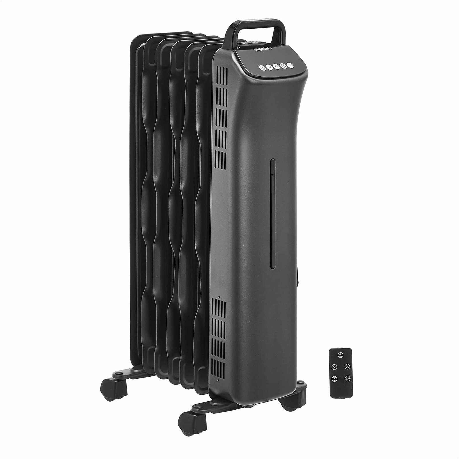 Amazon Basics Portable Oil-Filled Digital Radiator Heater with 7 Wavy ECO-Fins and Remote Control, 1500W, UK Plug - Black 7 fins