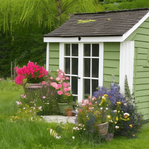 A beautiful garden shed painted with green colours