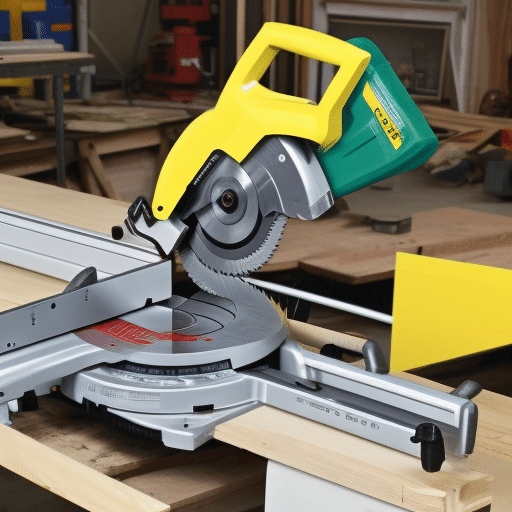 A double bevel mitre saw inside a workshop