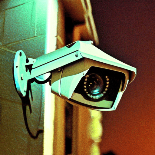 A security camera mounted in the wall