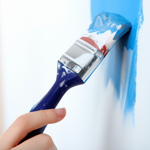 Applying blue paint using a brush