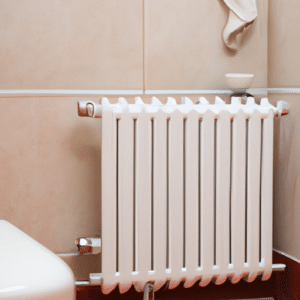 Bathroom with a heating device