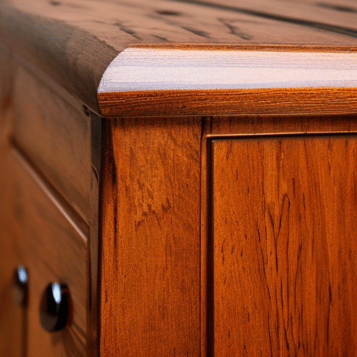 Close up look at wooden cabinet applied with wood stain