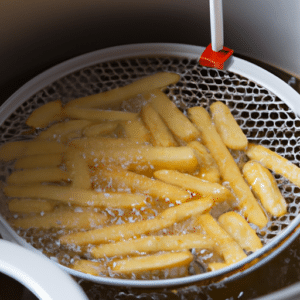 Cooking delicious french fries in hot oil