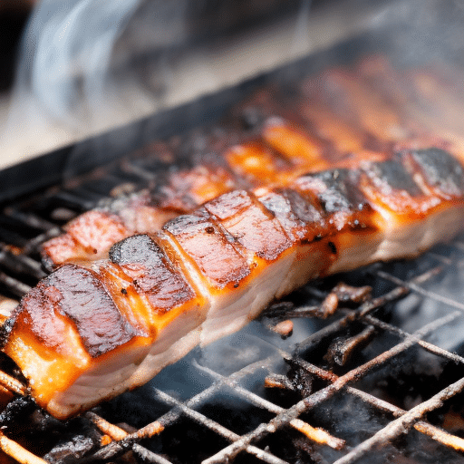 Cooking pork belly in a charcoal bbq