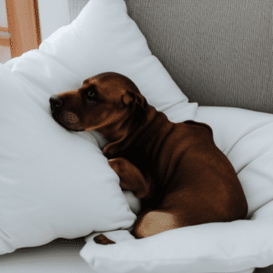 Dog laying on memory foam pillows
