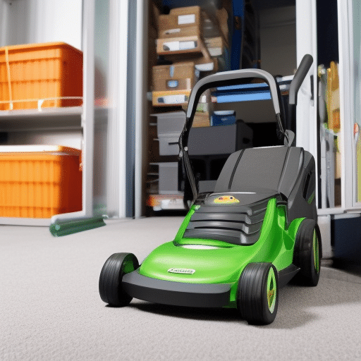 Electric Lawnmower inside a garage