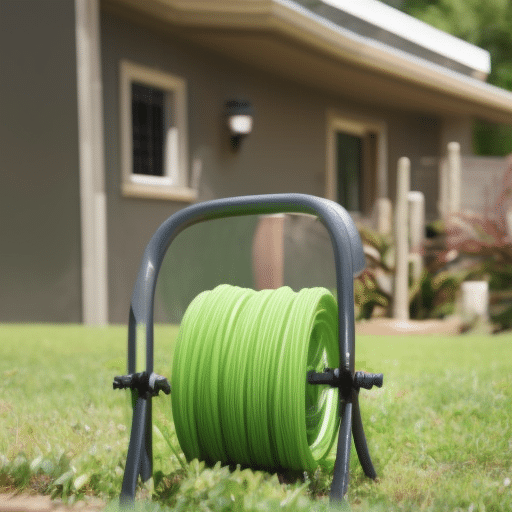 Garden hose reel at the backyard