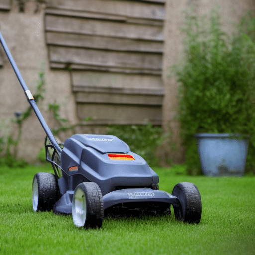 Old electric lawnmower in the garden
