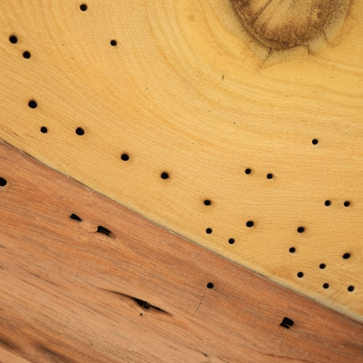 Piece of wood with lots of woodworm holes