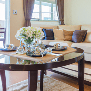 Round dining table in the living room