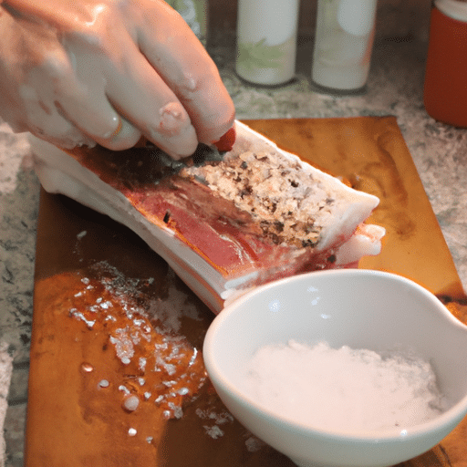 Seasoning a Pork Belly with salt and pepper