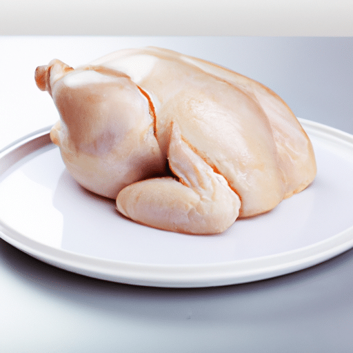 Uncooked whole chicken on a plate