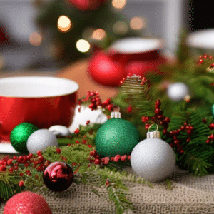 Various Christmas decorations on the table