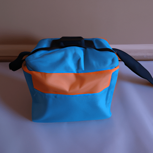 a blue and orange bag for storing food