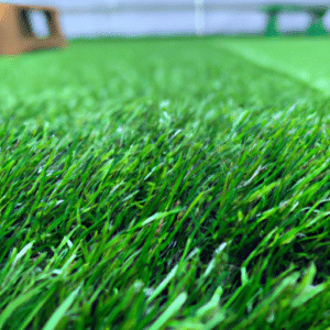a clean artificial grass in the backyard