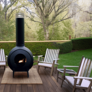 a clean chiminea with some chairs