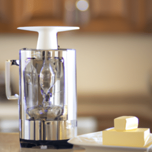 a food processor and a plate of butter