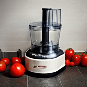 a food processor and some tomatoes