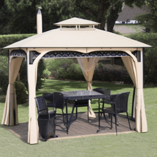 a gazebo with a cream roof