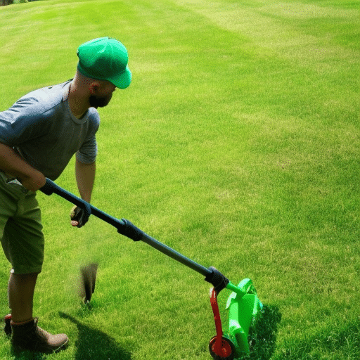 a person tidying the lawn