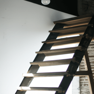 a rustic loft ladder in the kitchen