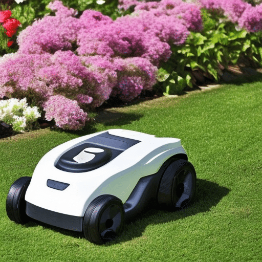 a white automower mowing the grass
