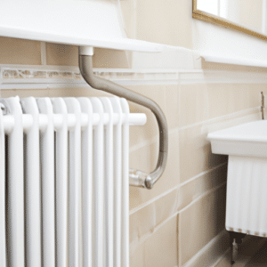 a white bathroom heating system