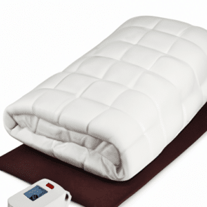 a white blaket with its remote