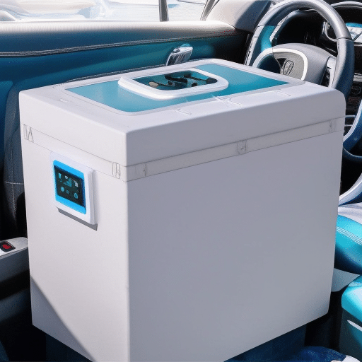 a white drinks container at the back of the car