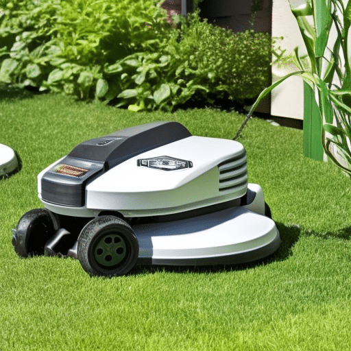 a white robotic machine for cutting grass