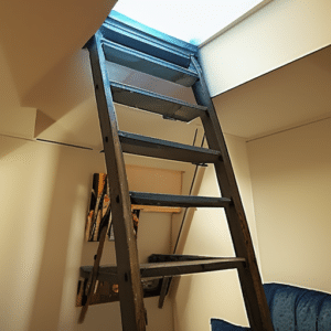 a wooden ladder to the rooftop