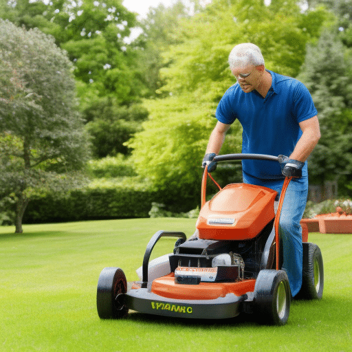 an old man cutting the grass