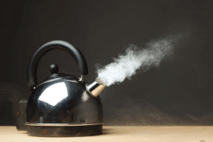 black kettle on table