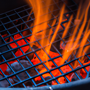 charcoal bbq on fire