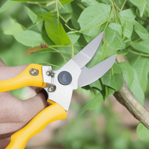cutting a twig using gardening tool