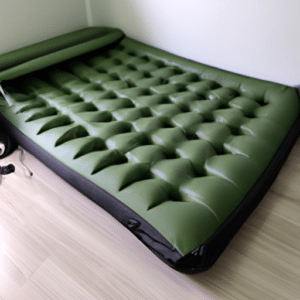 inflating a dark green mattress