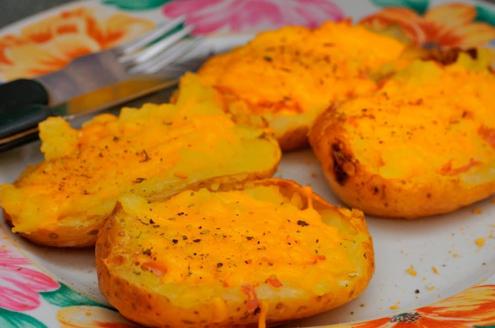jacket potatoes topped with cheese