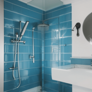 minimalistic blue bathroom