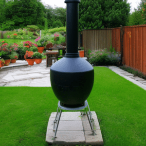 preparing to grill using chiminea