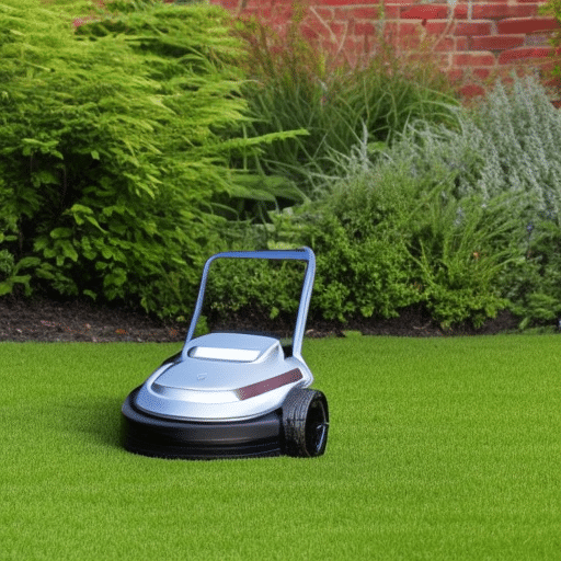 testing a silver robotic device in the garden